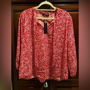 NWT Adrienne Vittadini Red Blouse Adorned w/White Hearts - XL
